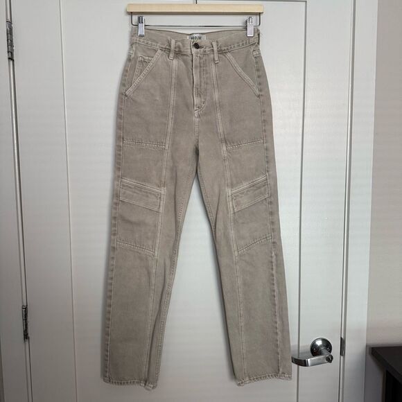 Agolde Cooper Cargo Jeans Women Sz 23 Beige Khaki Utility Straight Leg High Rise - Picture 1 of 16